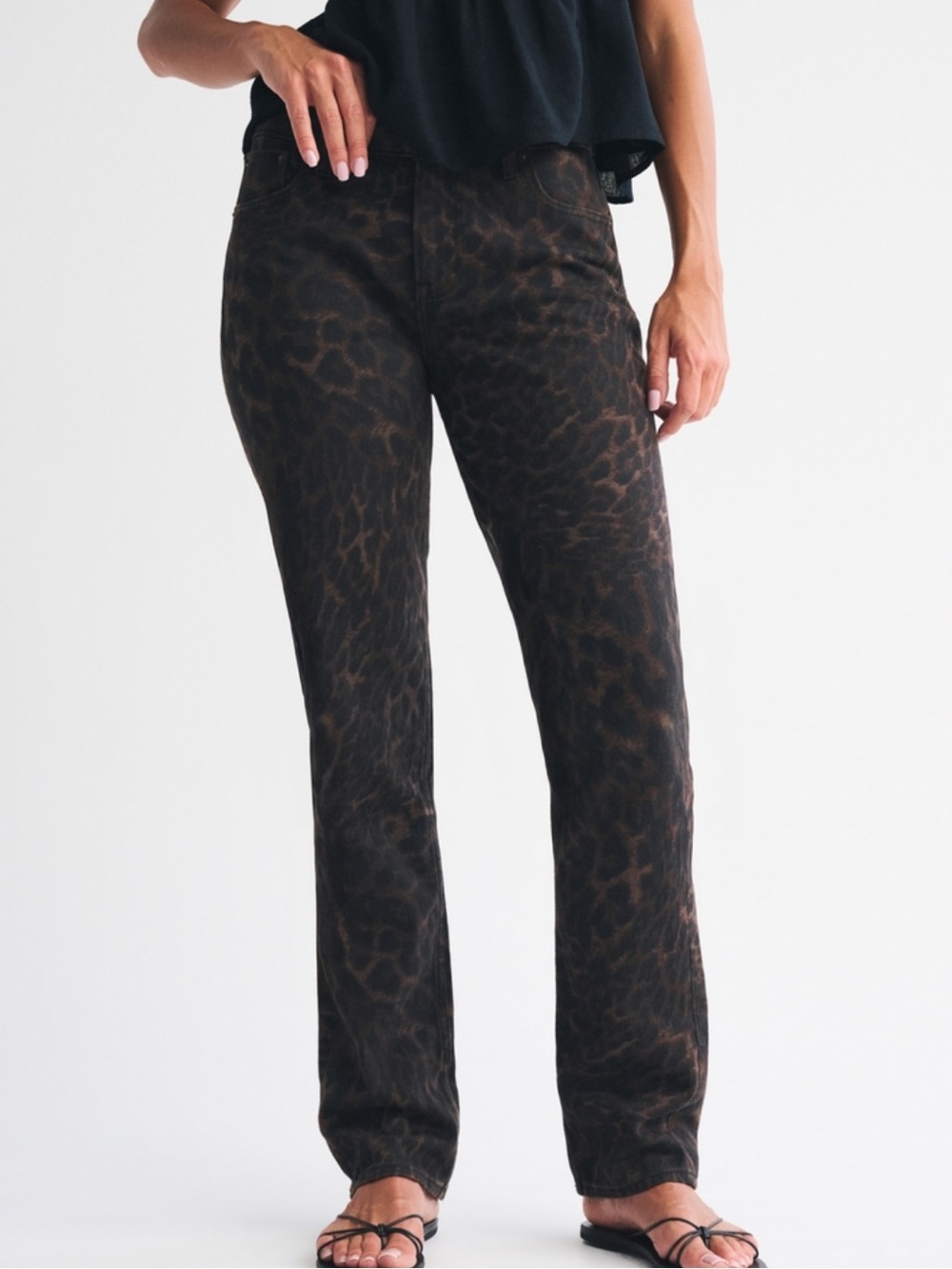 Abercrombie & Fitch Leopard Print Straight-Leg Jeans - Brown/Black